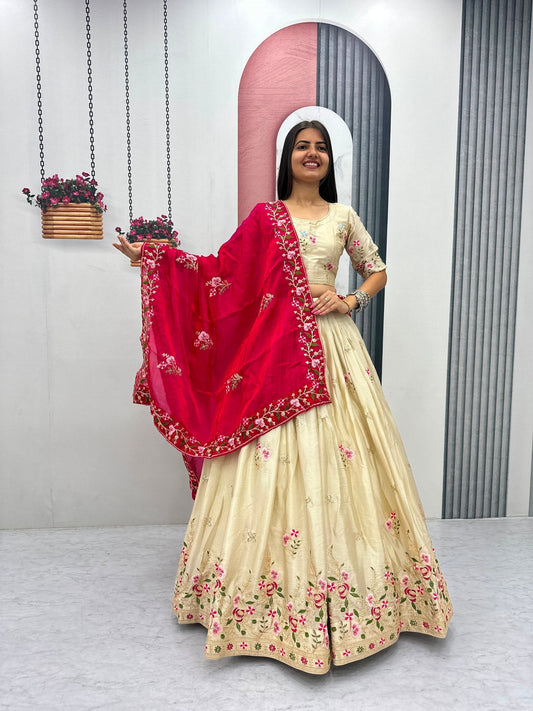 Luxury Chinon Heavy Thread Work Lehenga Collection for Women 