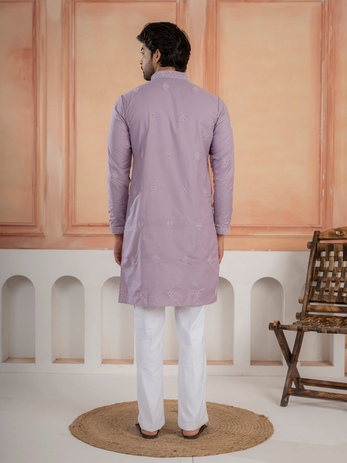 Lavender Soft Cotton Kurta Set with Traditional Butta Work