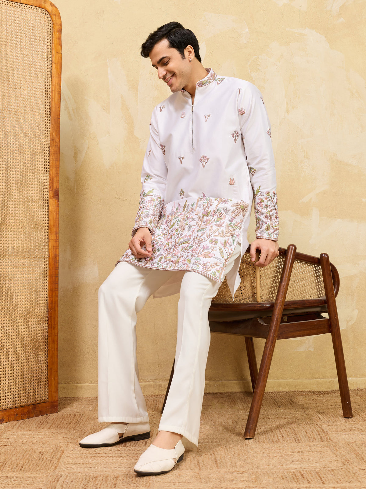 Classic White Thread & Sequence Embroidered Work Kurta Set