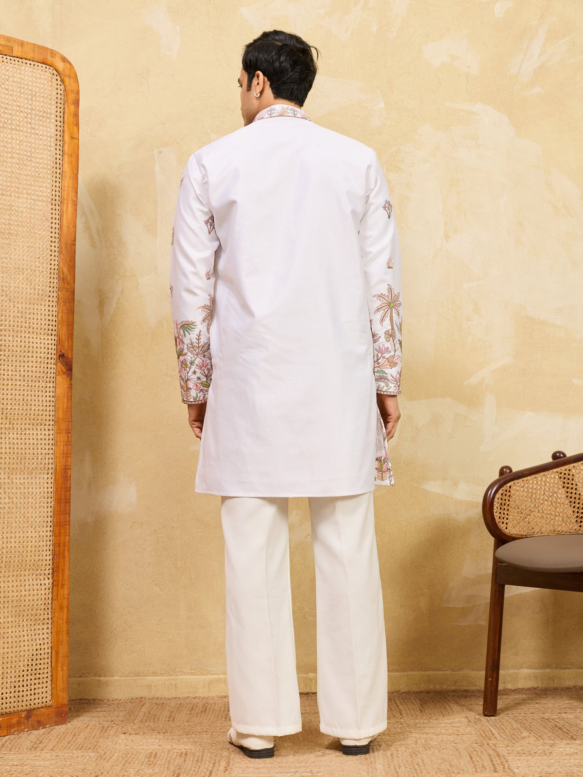 Classic White Thread & Sequence Embroidered Work Kurta Set