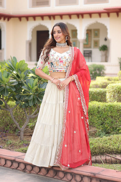 Elegant Cosmos Silk Lehenga Set with Embroidered Blouse & Designer Dupatta