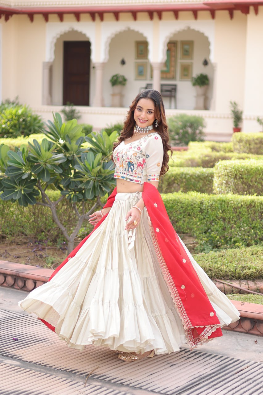 Elegant Cosmos Silk Lehenga Set with Embroidered Blouse & Designer Dupatta