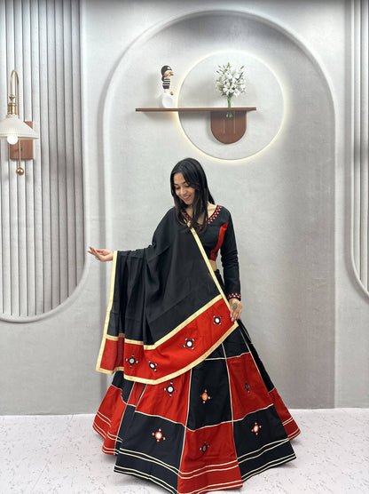 Garba Special Cotton Mirror Gota Patti Lehenga Set | Tulip Designer 