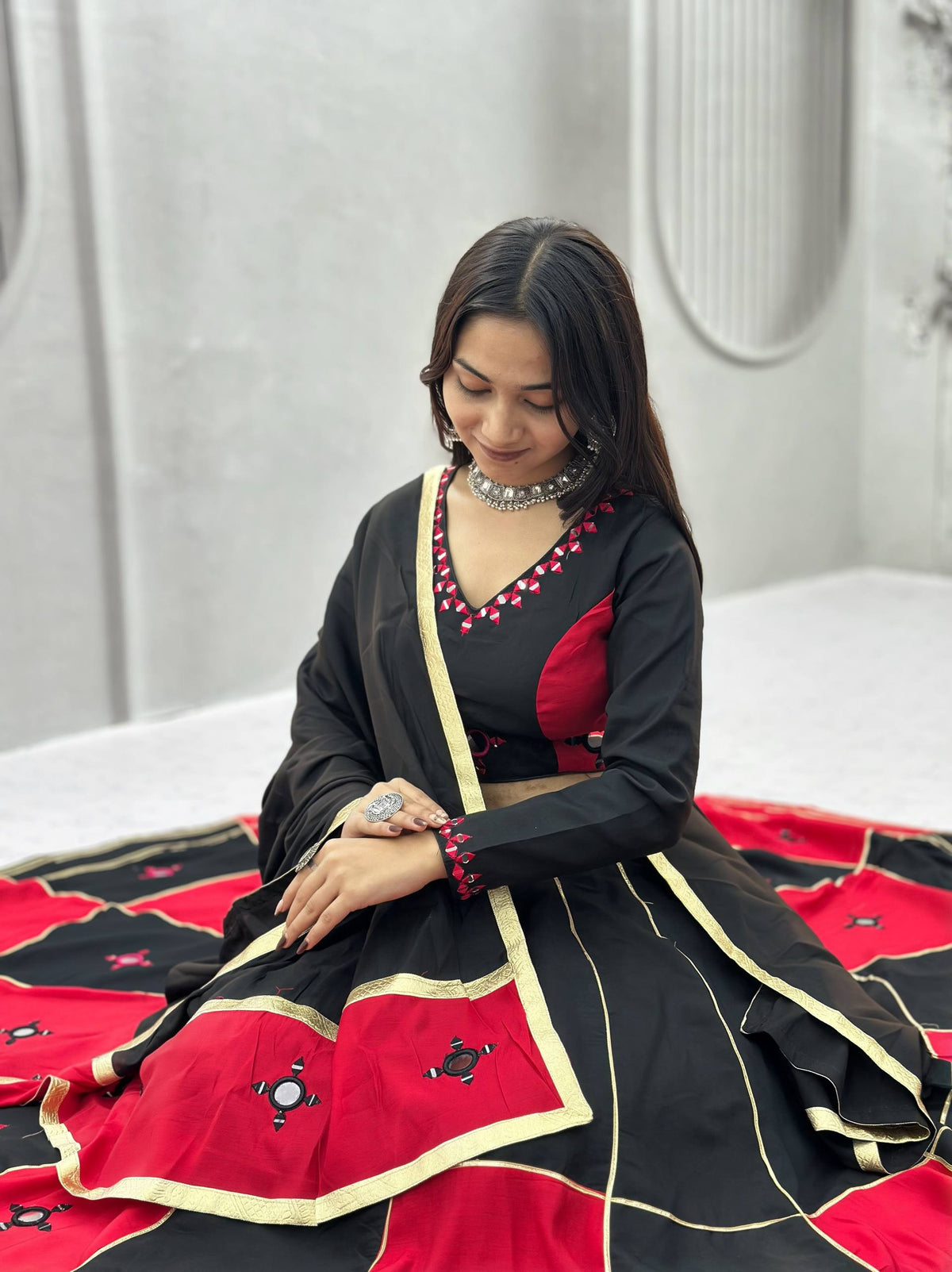 Garba Special Cotton Mirror Gota Patti Lehenga Set | Tulip Designer