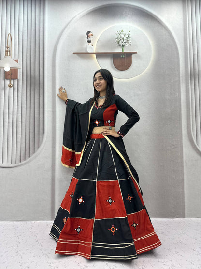 Garba Special Cotton Mirror Gota Patti Lehenga Set | Tulip Designer