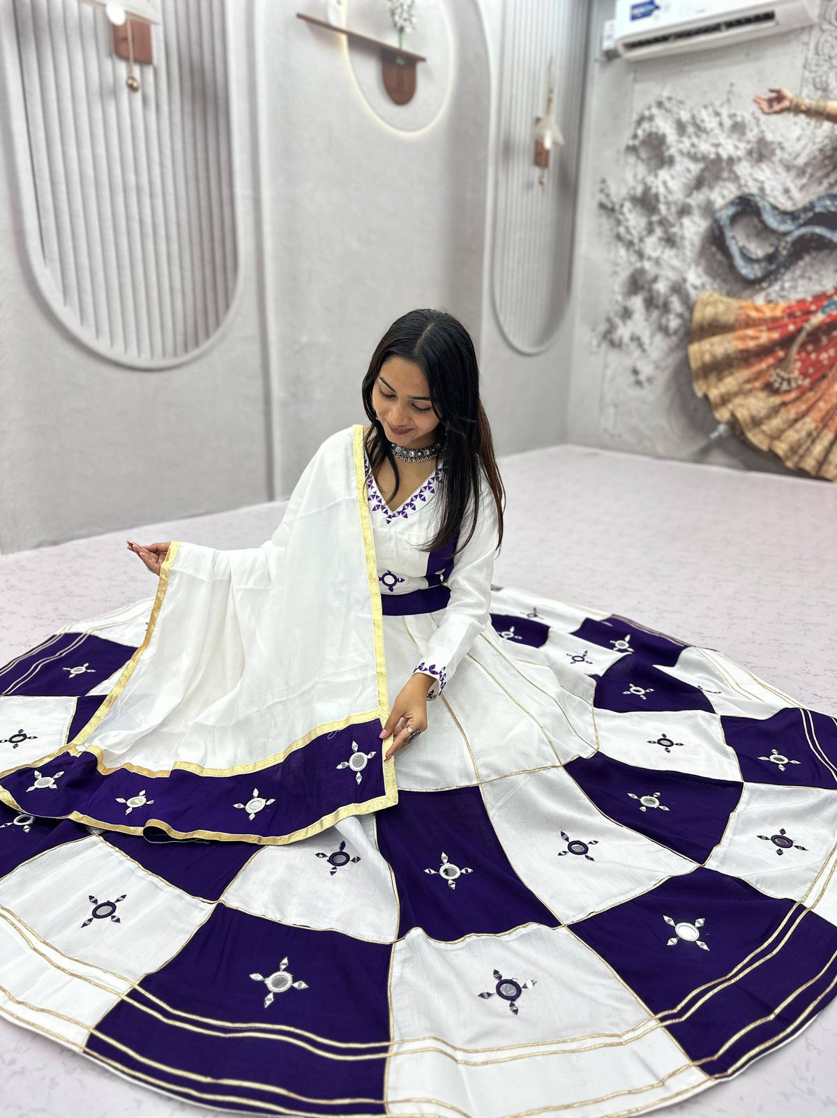 Garba Special Cotton Mirror Gota Patti Lehenga Set | Tulip Designer