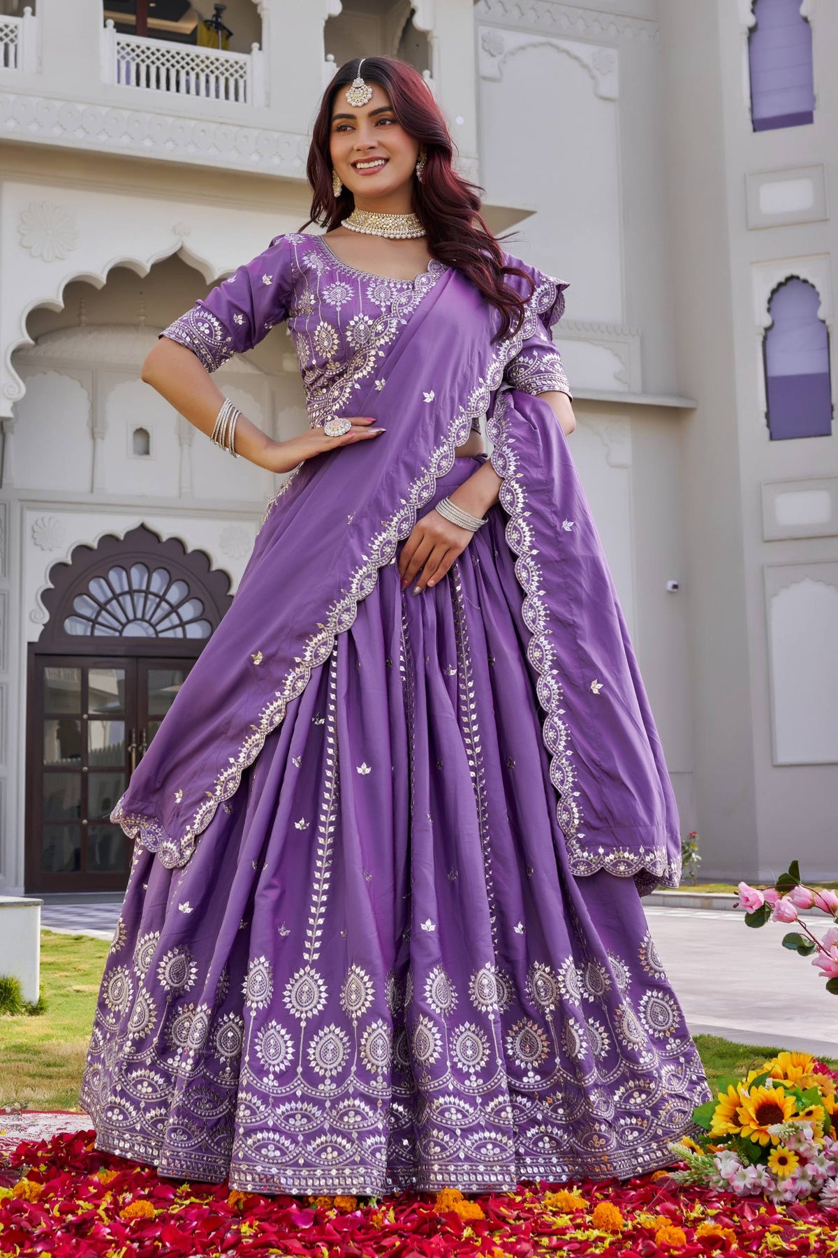 Luxury Crepe Silk Embroidered Lehenga Choli Set with Dupatta