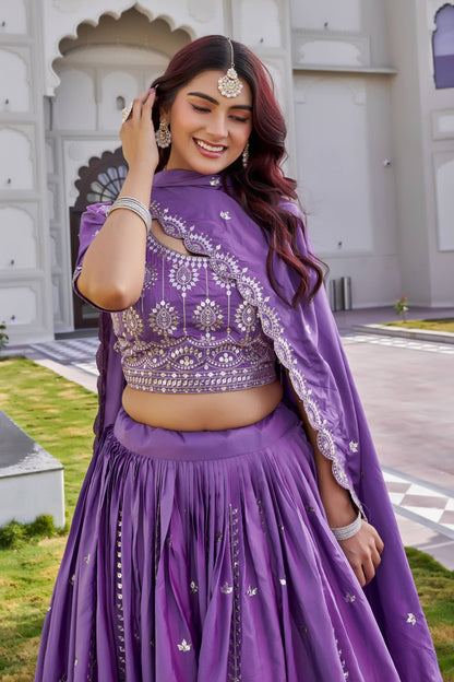 Luxury Crepe Silk Embroidered Lehenga Choli Set with Dupatta