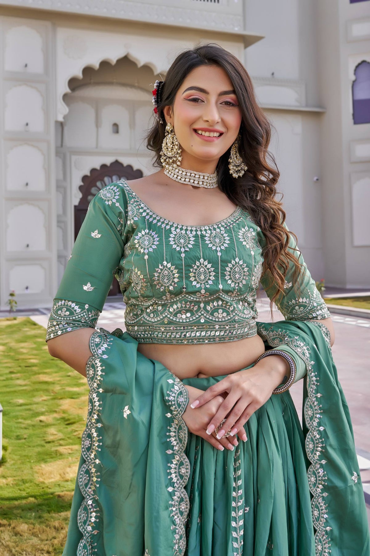 Luxury Crepe Silk Embroidered Lehenga Choli Set with Dupatta