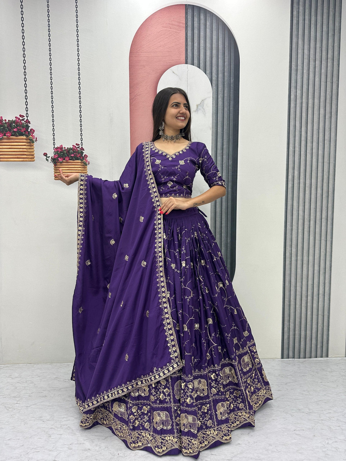 Wedding Special Crepe Silk Thread Embroidered Work Lehenga Dupatta Set 
