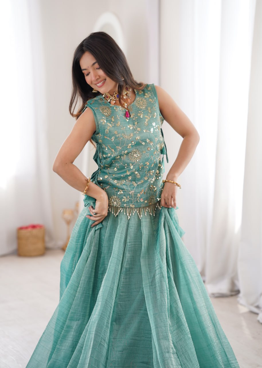 Festive Wear Salsa Crush Designer Lehenga Set with Zari Work Koti