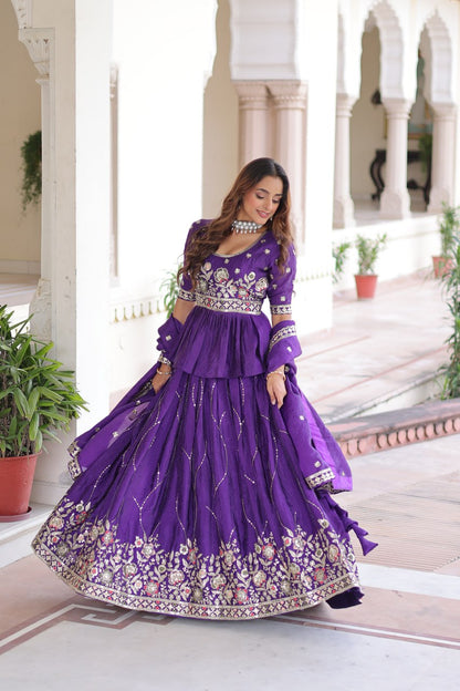Designer Purple Embroidered Lehenga Choli Set with Dupatta For Women