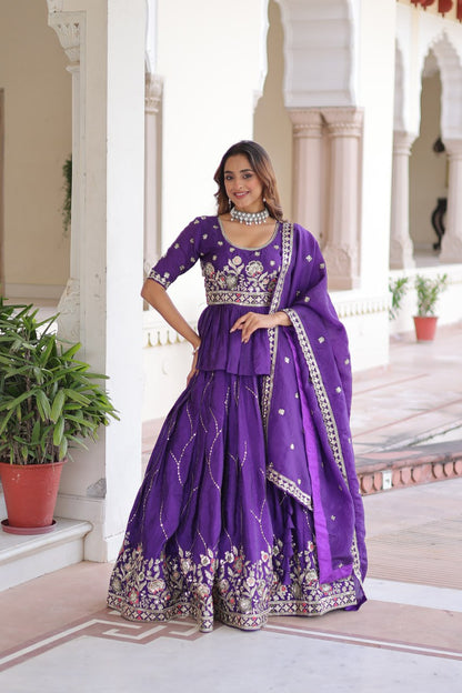 Designer Purple Embroidered Lehenga Choli Set with Dupatta For Women
