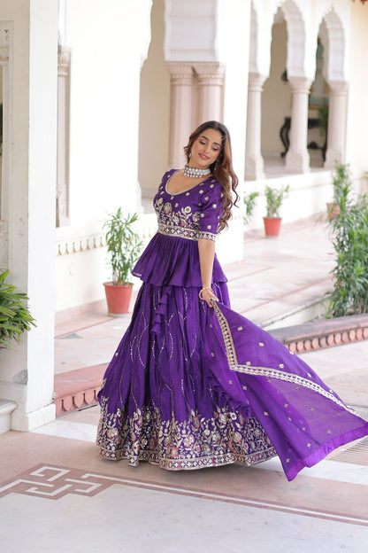 Designer Purple Embroidered Lehenga Choli Set with Dupatta For Women