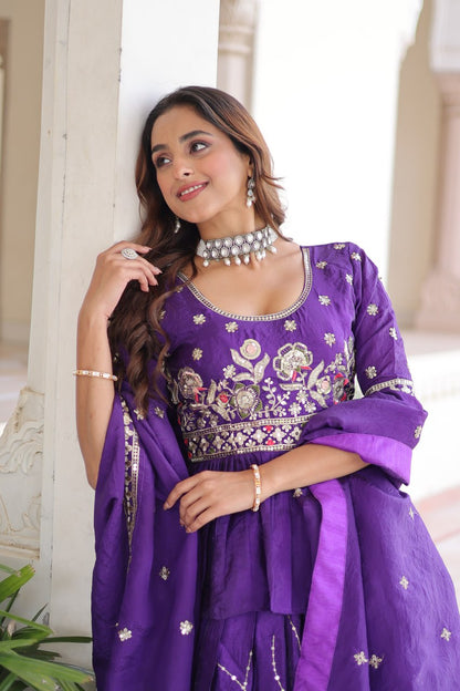 Designer Purple Embroidered Lehenga Choli Set with Dupatta For Women