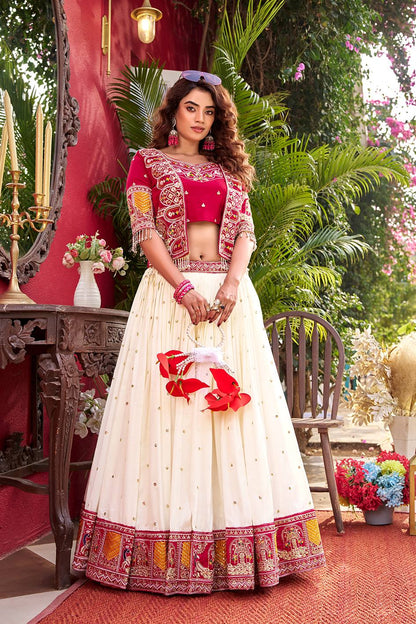 Designer Vichitra Fabric Heavy Embroidery Lehenga Choli & Koti Set