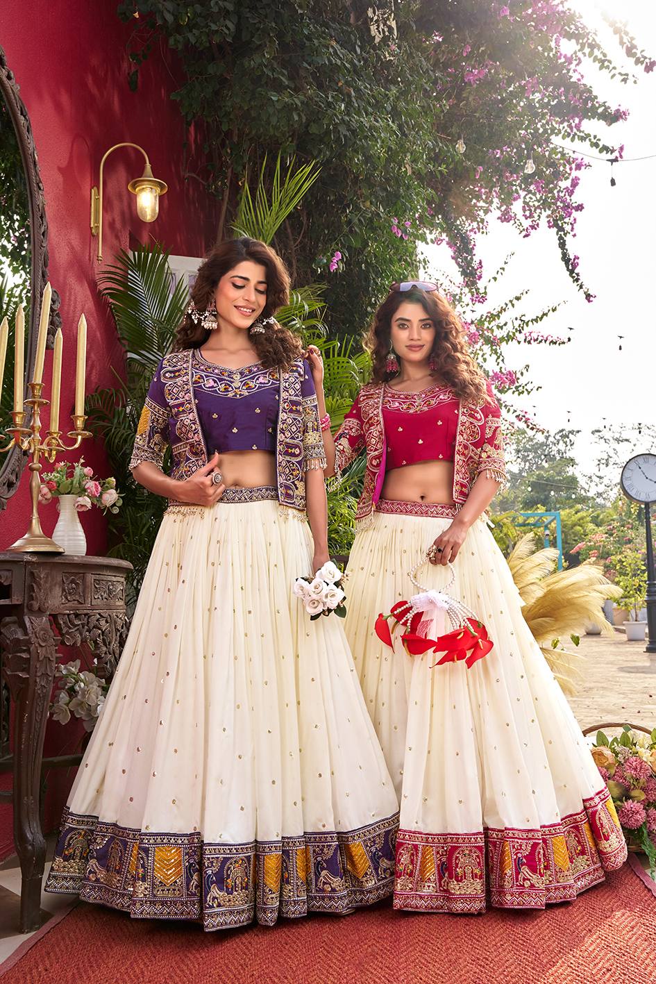 Designer Vichitra Fabric Heavy Embroidery Lehenga Choli & Koti Set