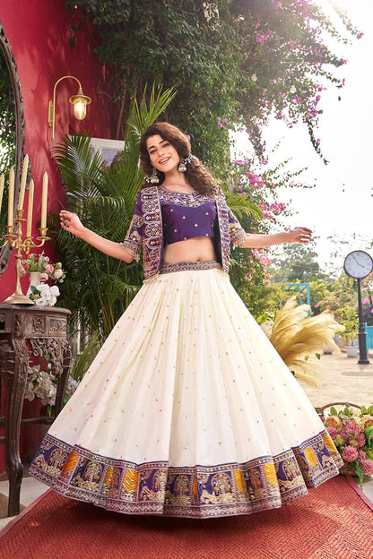 Designer Vichitra Fabric Heavy Embroidery Lehenga Choli & Koti Set