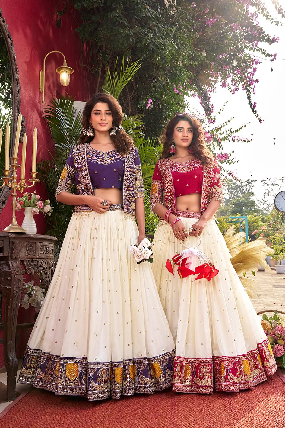 Designer Vichitra Fabric Heavy Embroidery Lehenga Choli & Koti Set