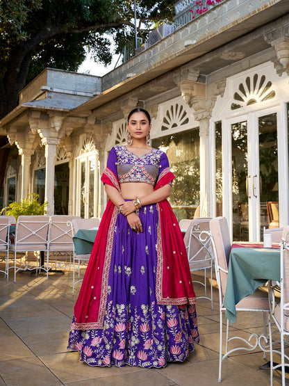Classic Elegance in Vichitra Silk Lehenga Choli Set With Dupatta