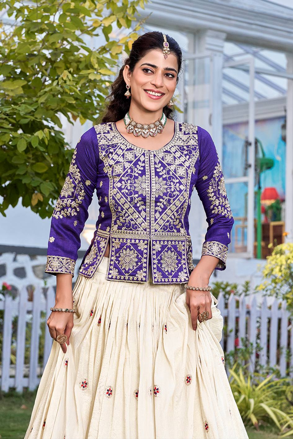 Elegant Tissue Silk Lehenga with Embroidered Kurti & Dupatta Set
