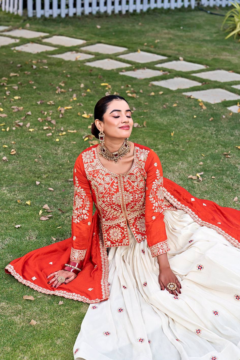 Elegant Tissue Silk Lehenga with Embroidered Kurti & Dupatta Set