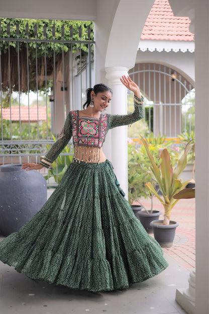 Navratri Festival Faux Georgette Bandhani Print Lehenga Choli