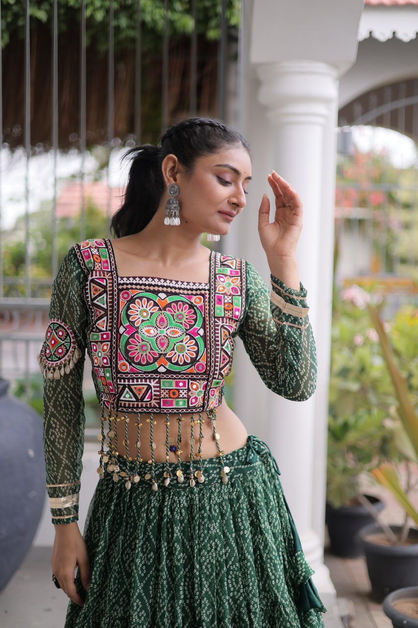 Navratri Festival Faux Georgette Bandhani Print Lehenga Choli