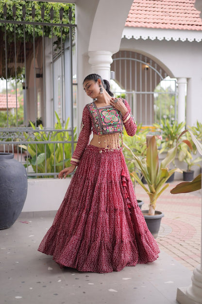 Navratri Festival Faux Georgette Bandhani Print Lehenga Choli 