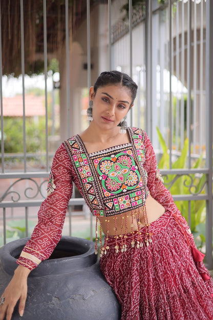 Navratri Festival Faux Georgette Bandhani Print Lehenga Choli