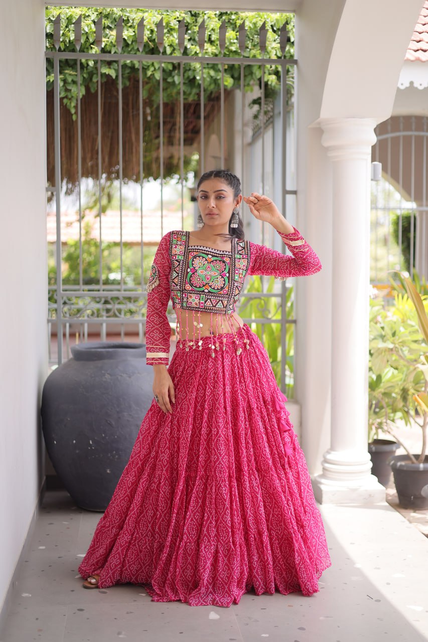 Navratri Festival Faux Georgette Bandhani Print Lehenga Choli 