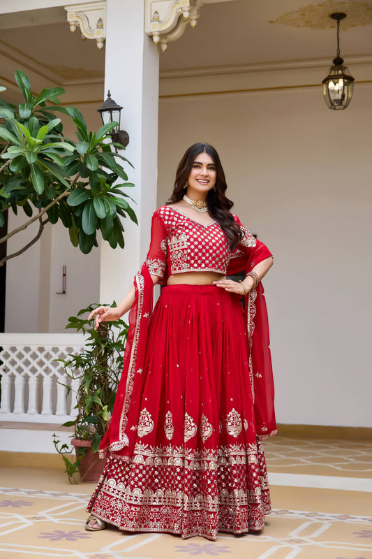 Party Wear Faux Georgette Embroidered Lehenga Choli Set with Dupatta 
