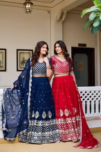 Party Wear Faux Georgette Embroidered Lehenga Choli Set with Dupatta