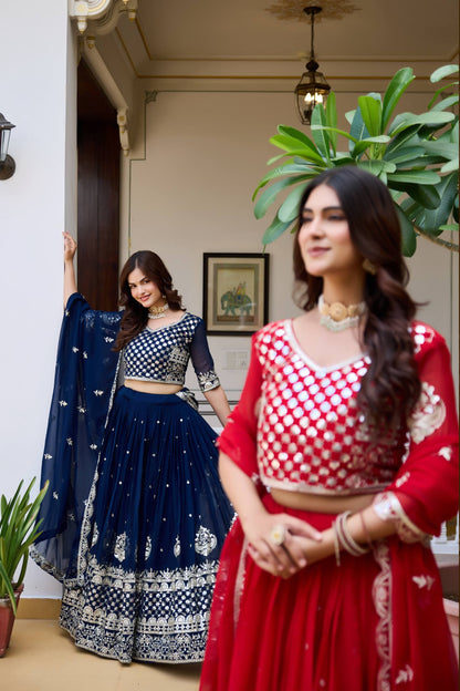 Party Wear Faux Georgette Embroidered Lehenga Choli Set with Dupatta