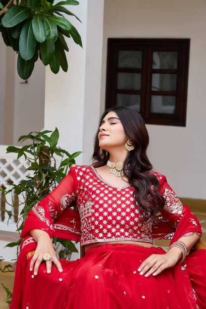 Party Wear Faux Georgette Embroidered Lehenga Choli Set with Dupatta