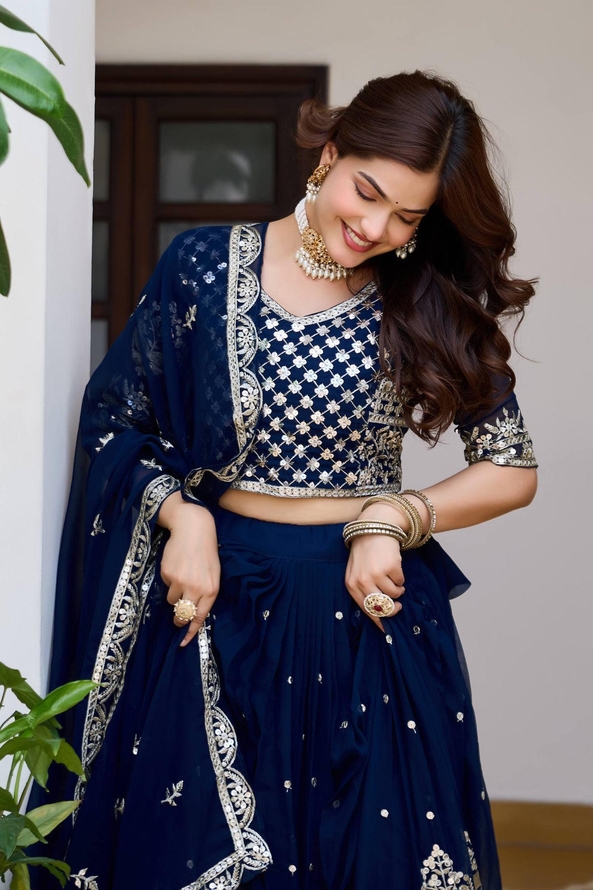 Party Wear Faux Georgette Embroidered Lehenga Choli Set with Dupatta