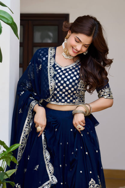 Party Wear Faux Georgette Embroidered Lehenga Choli Set with Dupatta