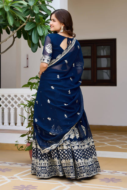 Party Wear Faux Georgette Embroidered Lehenga Choli Set with Dupatta