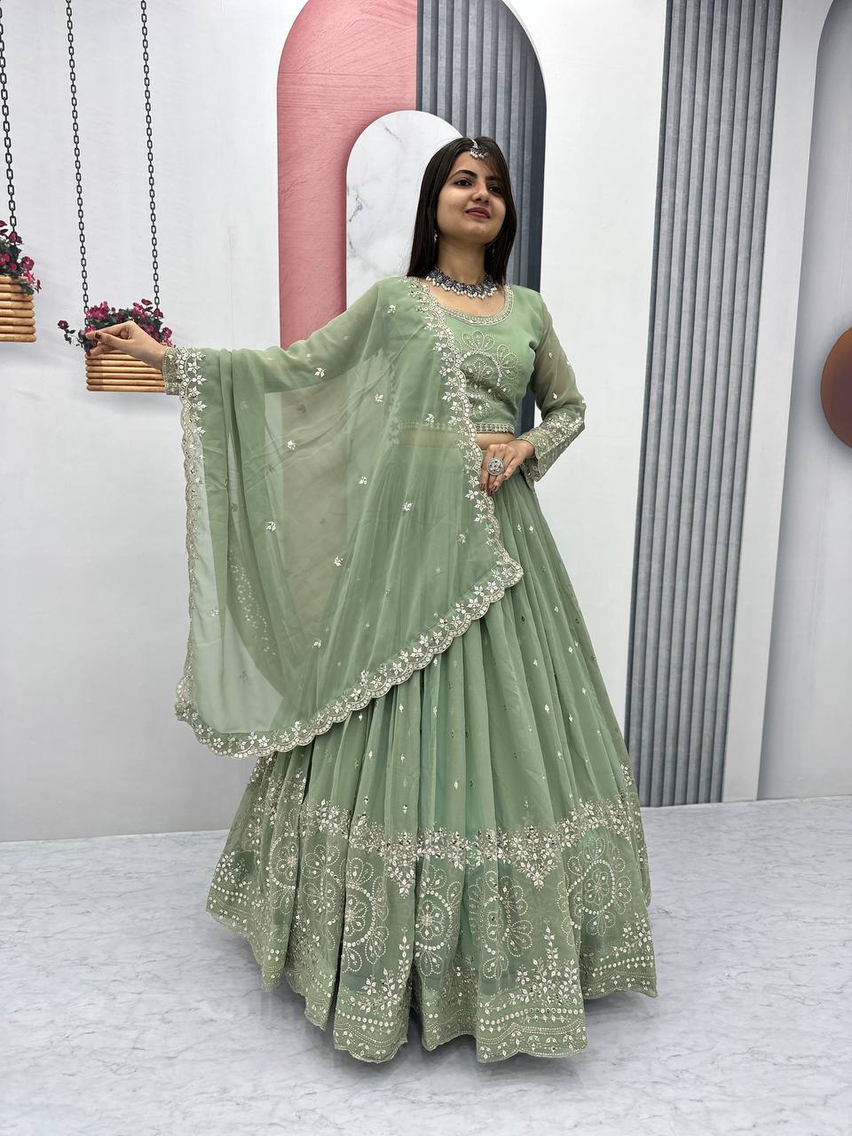 Beautiful Faux Georgette Ready to Wear Lehenga Choli 