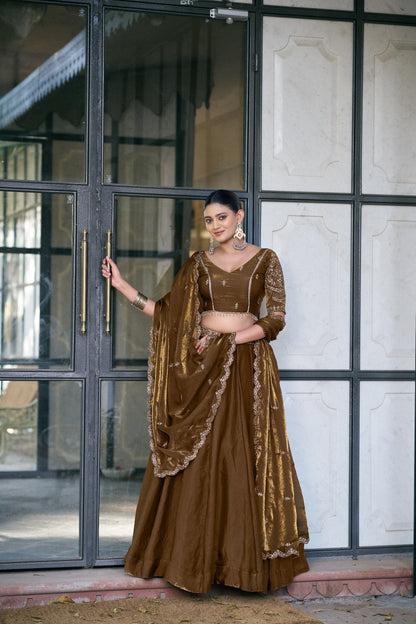 Festive Wear Fendi Thread Embroidered Lehenga Set for Women 