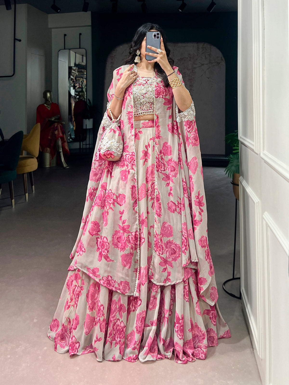 Soft Pastel Georgette Heavy Embroidery Lehenga Set With Batwa 