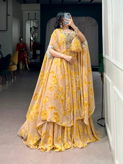 Soft Pastel Georgette Heavy Embroidery Lehenga Set With Batwa