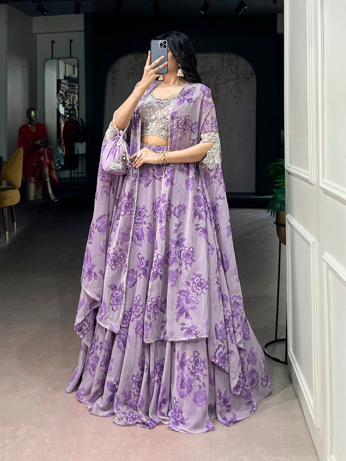 Soft Pastel Georgette Heavy Embroidery Lehenga Set With Batwa