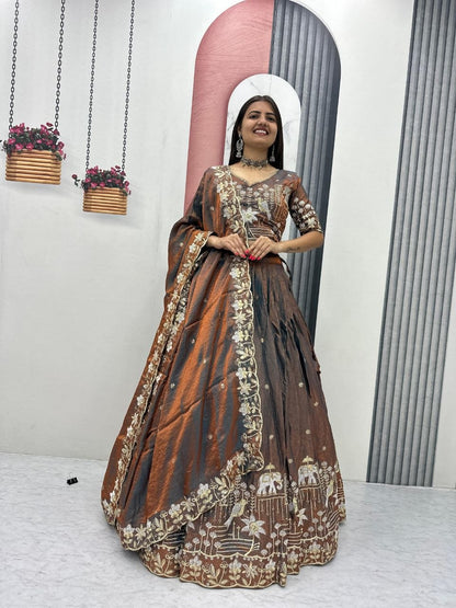 Wedding Glass Silk Embroidered Lehenga Set | Tulip Designer