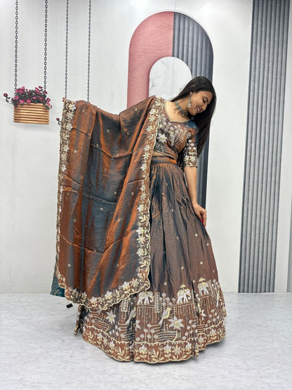 Wedding Glass Silk Embroidered Lehenga Set | Tulip Designer 
