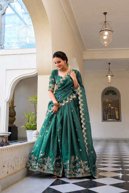 Majestic Gold Crush Embroidered Work Lehenga Choli Set with Dupatta For Women 