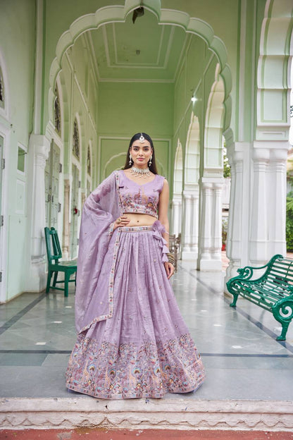 Festive Gold Crush Embroidery Sequin Lehenga Set 