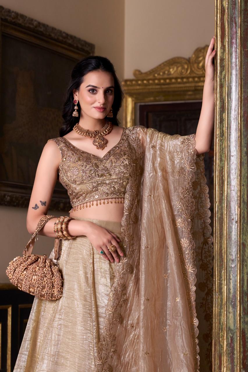 Gold Crush Elegant Lehenga Choli Set With Dupatta