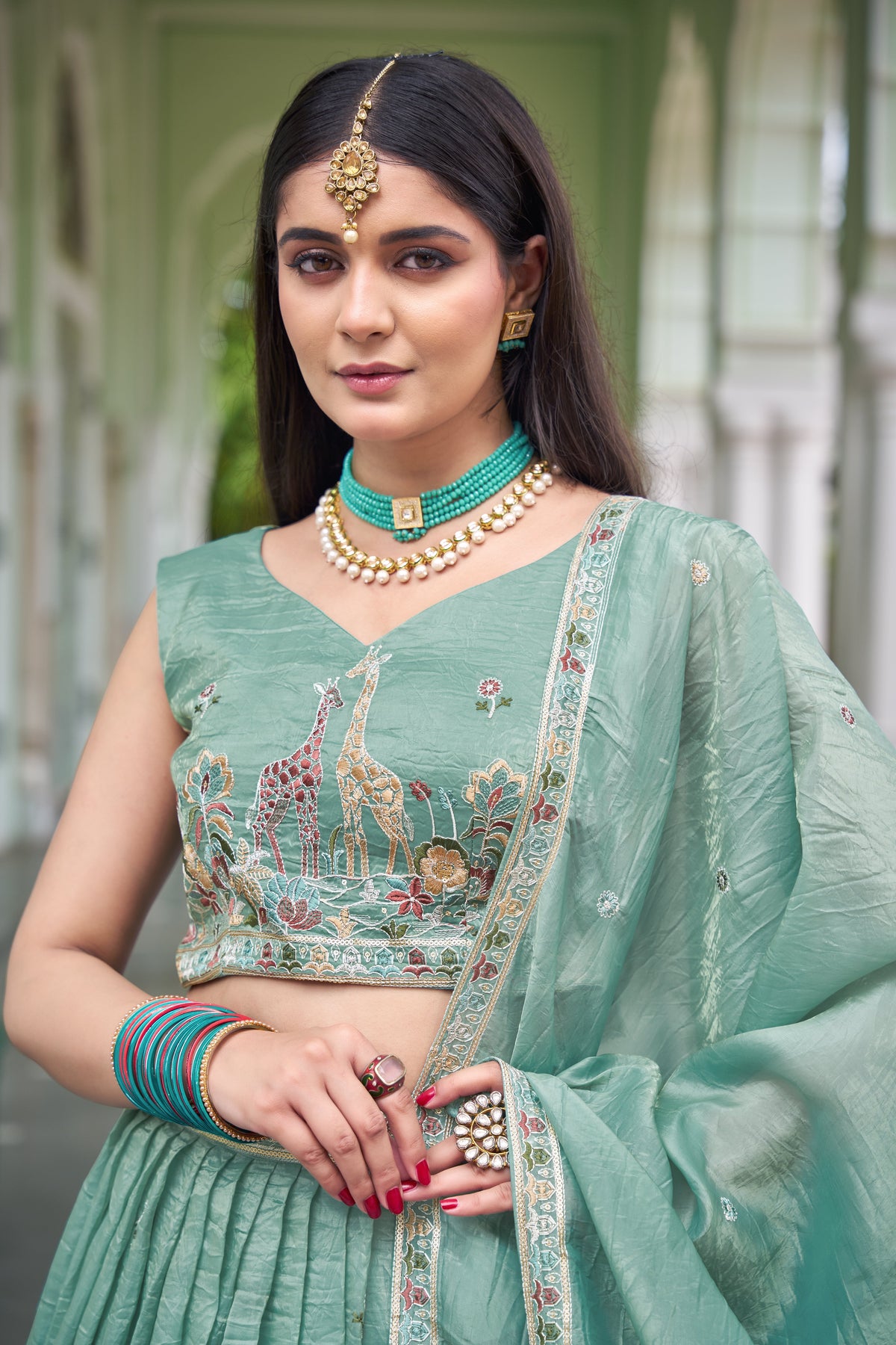 Designer Gold Crush Fabric with Rich Thread & Sequin Lehenga
