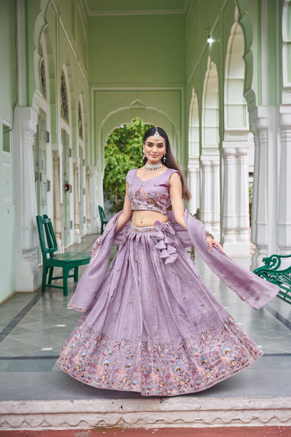 Designer Gold Crush Fabric with Rich Thread & Sequin Lehenga